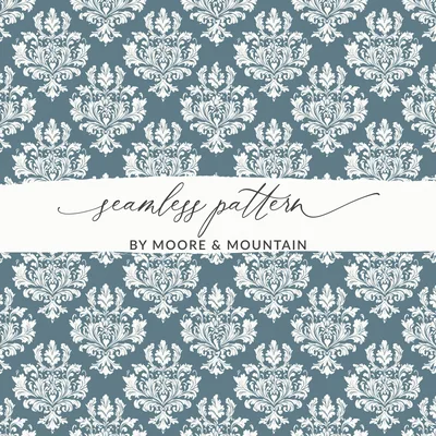 Blue Damask Floral Pattern Texture Background | Digital Design for Crafting & Scrapbooking