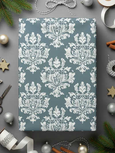 Blue Damask Floral Pattern Texture Background | Digital Design for Crafting & Scrapbooking