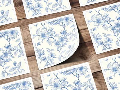 Blue Floral Branches Pattern Detailed Design Artwork Digital