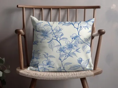 Blue Floral Branches Pattern Detailed Design Artwork Digital