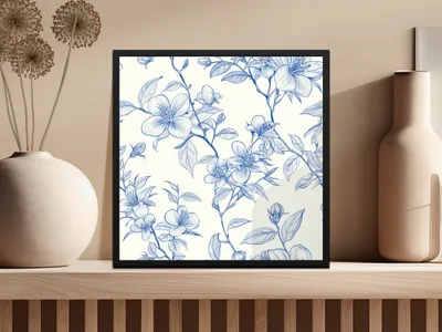 Blue Floral Branches Pattern Detailed Design Artwork Digital