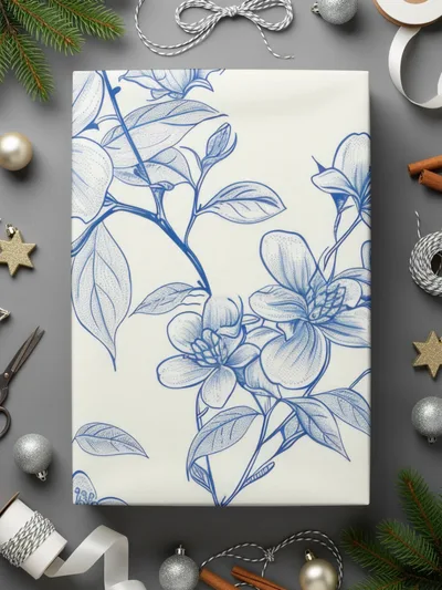Blue Floral Branches Pattern Detailed Design Artwork Digital