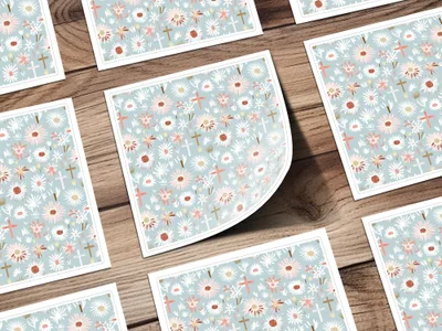 Blue Floral Cross Digital Paper, Spring Flower Pattern, Religious Seamless Design, Easter Illustration, Pastel Print, Baptism, Digital File