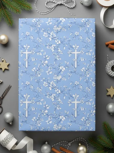 Blue Floral Cross Pattern, Seamless Design, Digital Download, Repeating Pattern, Religious Print, Flower Pattern, Christian Graphic