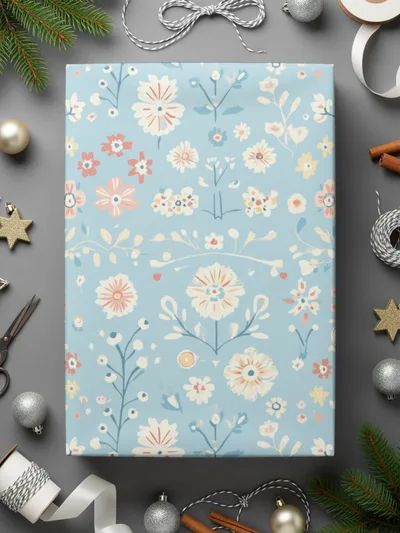 Blue Floral Digital Paper, Pastel Flower Pattern, Seamless Design, Spring Botanical Print, Cute Girly Background, Scrapbook Paper, Fabric