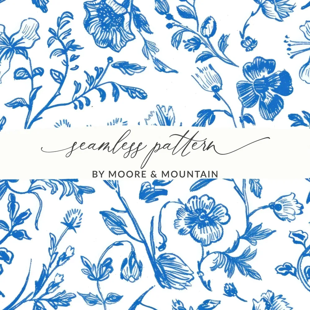 Blue Floral Digital Paper, Seamless Flower Pattern, Chintz Style Fabric Design, Printable Background for Crafts, Scrapbooking Digital