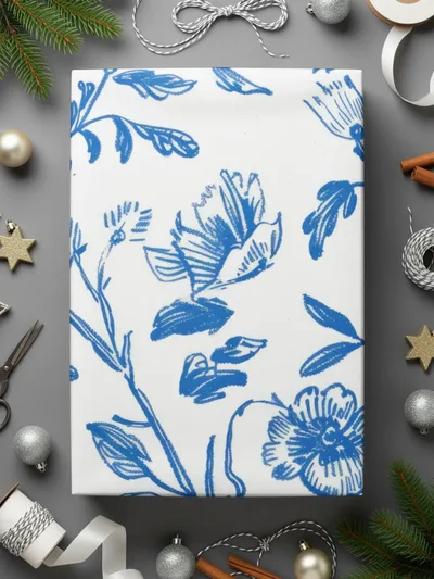 Blue Floral Digital Paper, Seamless Flower Pattern, Chintz Style Fabric Design, Printable Background for Crafts, Scrapbooking Digital