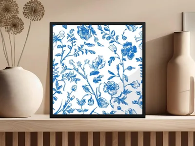 Blue Floral Digital Paper, Seamless Flower Pattern, Chintz Style Fabric Design, Printable Background for Crafts, Scrapbooking Digital