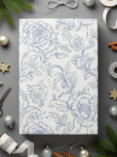 Blue Floral Digital Paper, Seamless Flower Pattern, Elegant Botanical Design, Scrapbook Paper, Printable Fabric Design, Repeat Pattern