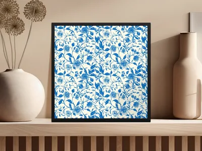 Blue Floral Digital Paper, Seamless Flower Pattern, Printable Fabric Design, Botanical Scrapbook Paper, Repeat Pattern Download