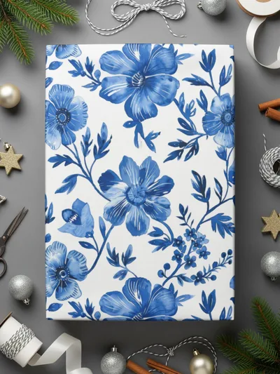 Blue Floral Digital Paper, Seamless Pattern, Flower Digital Background, Printable Fabric Pattern, Scrapbook Paper, Digital Download