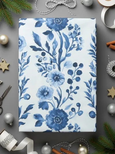 Blue Floral Digital Paper, Seamless Pattern, Watercolor Flowers, Scrapbook Paper, Fabric Design, Background, Printable Art, Digital Download