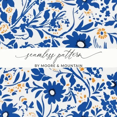 Blue Flower Chinoiserie Pattern Seamless Blue Toile Modern Pattern