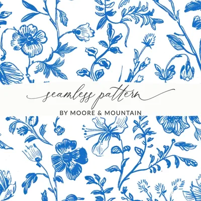 Blue Floral Seamless Digital Paper, Chinoiserie, Floral Digital Background, Tileable Flower Pattern, Cottagecore Digital Art, Floral Print