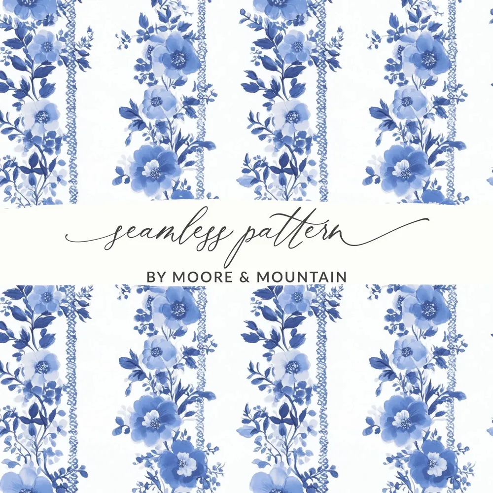Blue Floral Seamless Pattern Digital Paper, Floral Pattern, Digital Download, Floral Backgrounds, Tileable Flowers, Shabby Chic Paper