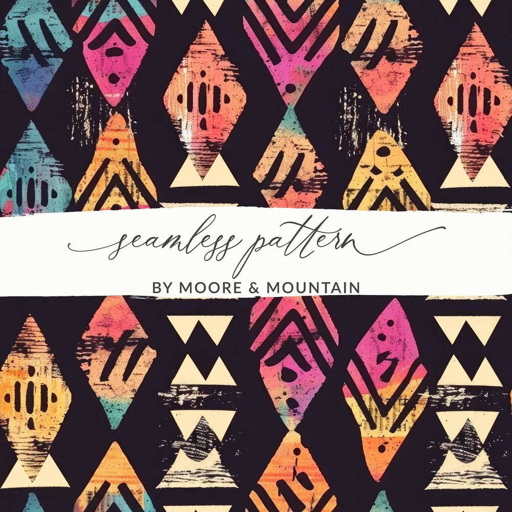 Blue Orange Aztec Seamless Pattern Geometric Indian Digital