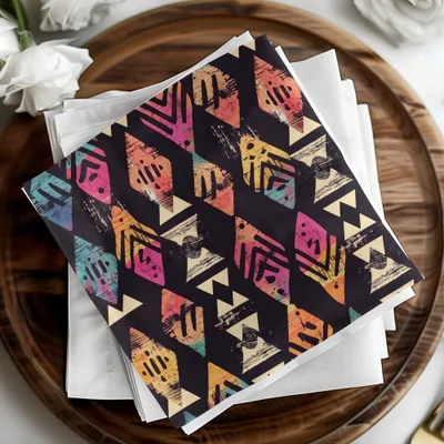 Blue Orange Aztec Seamless Pattern Geometric Indian Digital