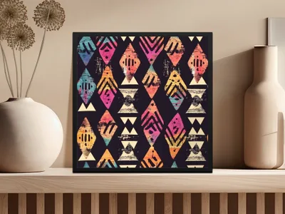 Blue Orange Aztec Seamless Pattern Geometric Indian Digital