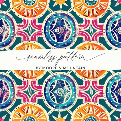 Blue Orange Geometric Indian Aztec Seamless Pattern Digital