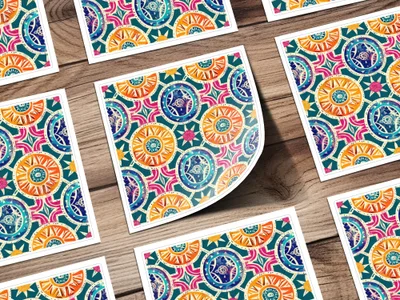 Blue Orange Geometric Indian Aztec Seamless Pattern Digital