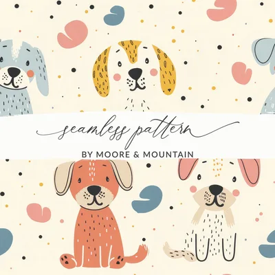 Blue Puppy Pattern, Digital Paper Pack, Pastel Dog Seamless Pattern, Beige Nursery Decor, Cute Animal Digital, Kids Room Decor, Scrapbooking