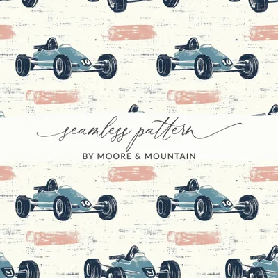 Blue Race Car Digital Paper, Pattern for Boys, Digital Download, Scrapbooking Paper, Kids Room Decor, Car Print, Vehicle Pattern