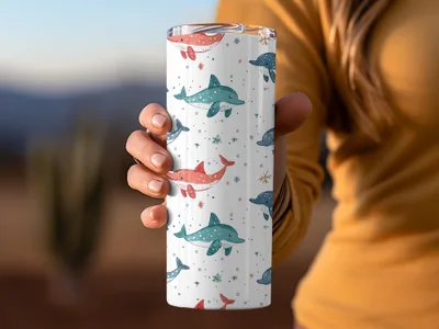 Blue Red Green Dolphins on White Background Pattern Digital Pattern for Boys
