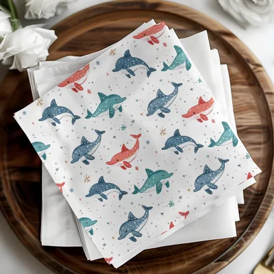 Blue Red Green Dolphins on White Background Pattern Digital Pattern for Boys