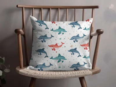 Blue Red Green Dolphins on White Background Pattern Digital Pattern for Boys