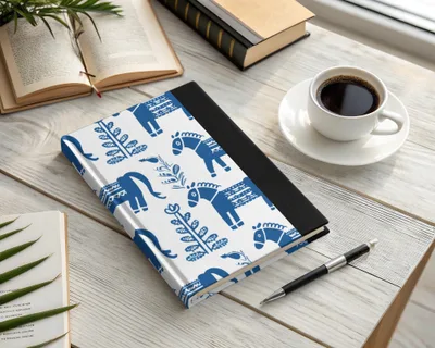 Blue Scandinavian Horses and Flowers Pattern Digital Winter Seamless Pattern