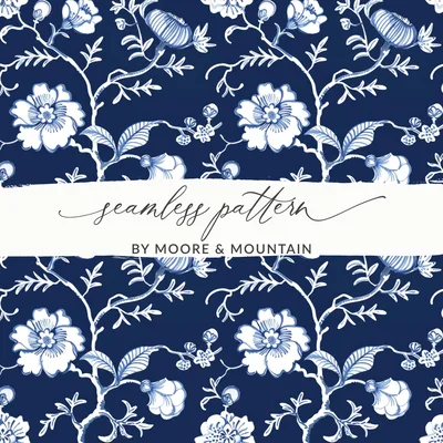 Blue Seamless Chinoiserie Floral Pattern Design