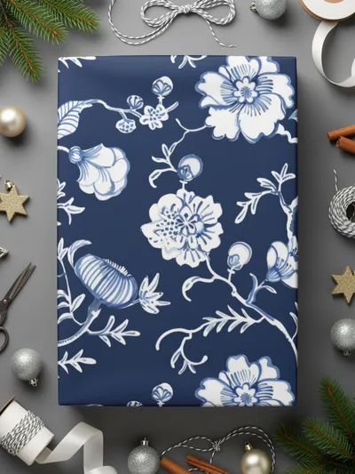 Blue Seamless Chinoiserie Floral Pattern Design