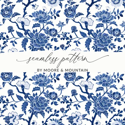 Blue Seamless Chinoiserie Floral Pattern Designs