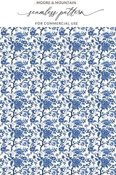 Blue Seamless Chinoiserie Floral Pattern Designs