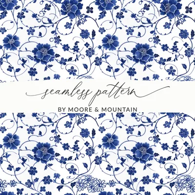 Blue Seamless Chinoiserie Floral Pattern Digital