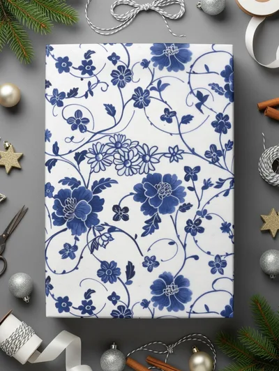 Blue Seamless Chinoiserie Floral Pattern Digital