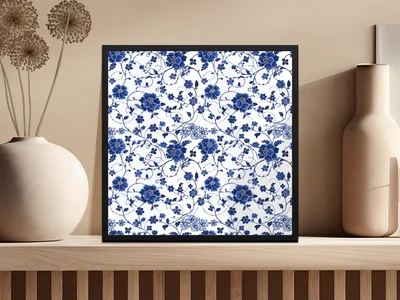 Blue Seamless Chinoiserie Floral Pattern Digital