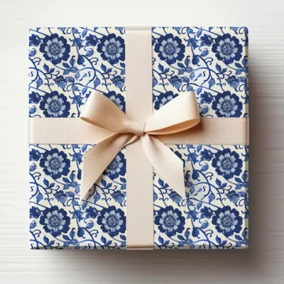 Blue Seamless Chinoiserie Floral Pattern Print Design
