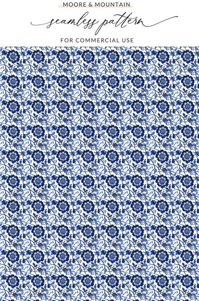 Blue Seamless Chinoiserie Floral Pattern Print Design