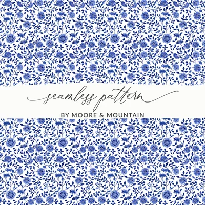 Blue Seamless Chinoiserie Floral Vines and Flower Pattern