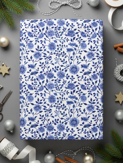 Blue Seamless Chinoiserie Floral Vines and Flower Pattern