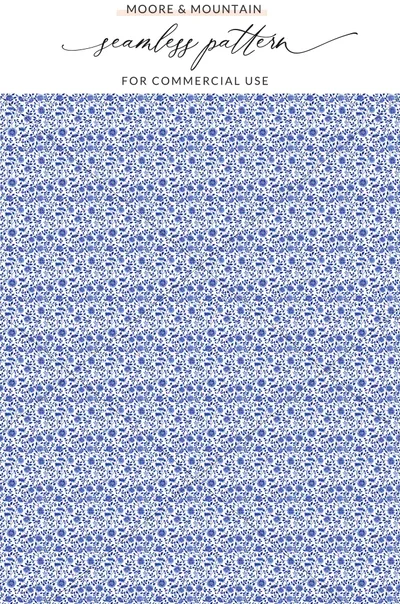 Blue Seamless Chinoiserie Floral Vines and Flower Pattern