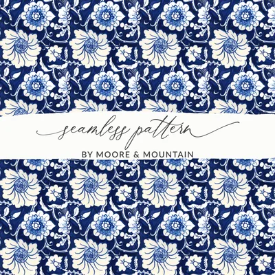 Blue Seamless Chinoiserie Flower and Vines Pattern