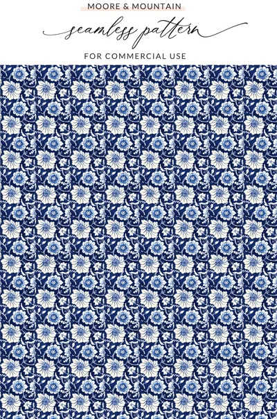 Blue Seamless Chinoiserie Flower and Vines Pattern
