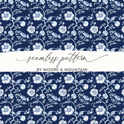 Blue Seamless Chinoiserie Flower and Vines Pattern
