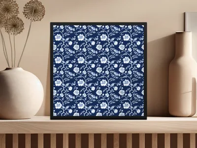 Blue Seamless Chinoiserie Flower and Vines Pattern