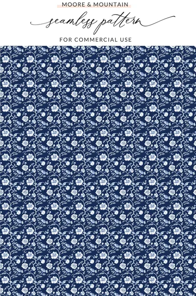 Blue Seamless Chinoiserie Flower and Vines Pattern