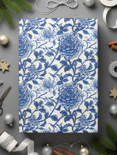 Blue Seamless Chinoiserie Flower and Vines Pattern Digital