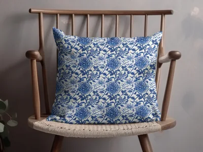 Blue Seamless Chinoiserie Flower and Vines Pattern Digital