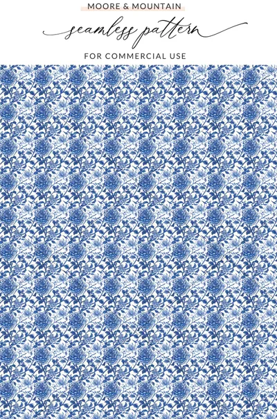 Blue Seamless Chinoiserie Flower and Vines Pattern Digital